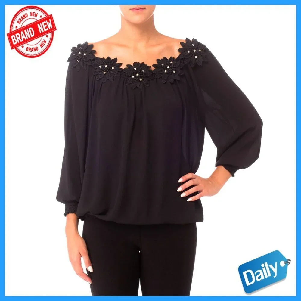 Embroidered Crystal Blouse Off Shoulder Evening Wear Loose Fit